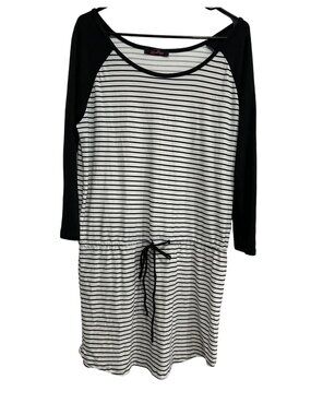 Lorena Rose Black White Striped Long Sleeve Dress Drawstring Waist